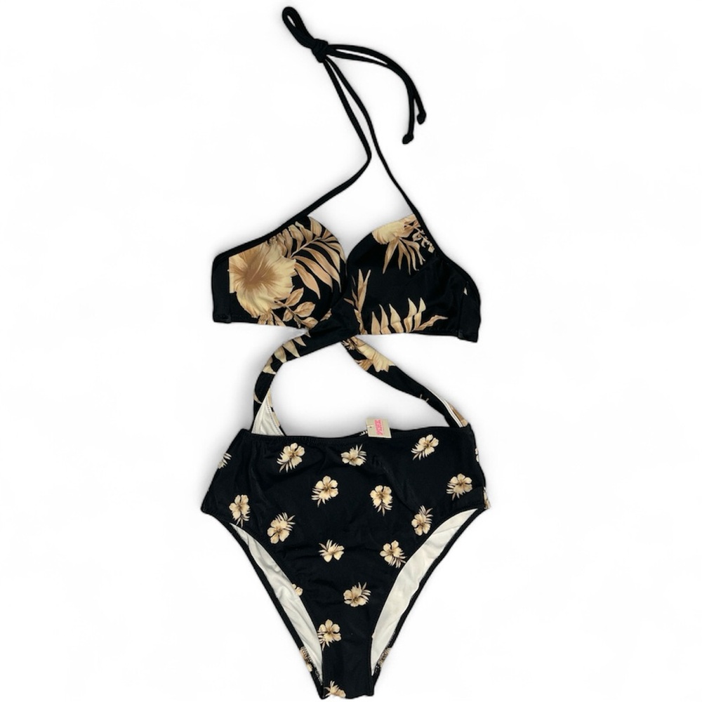 PINK Victoria’s Secret Black Cream Floral One Piece Swimsuit | Small | NWT